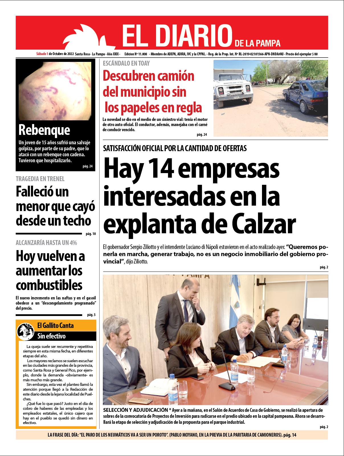 Tapa del diacutea saacutebado 01 de octubre de 2022